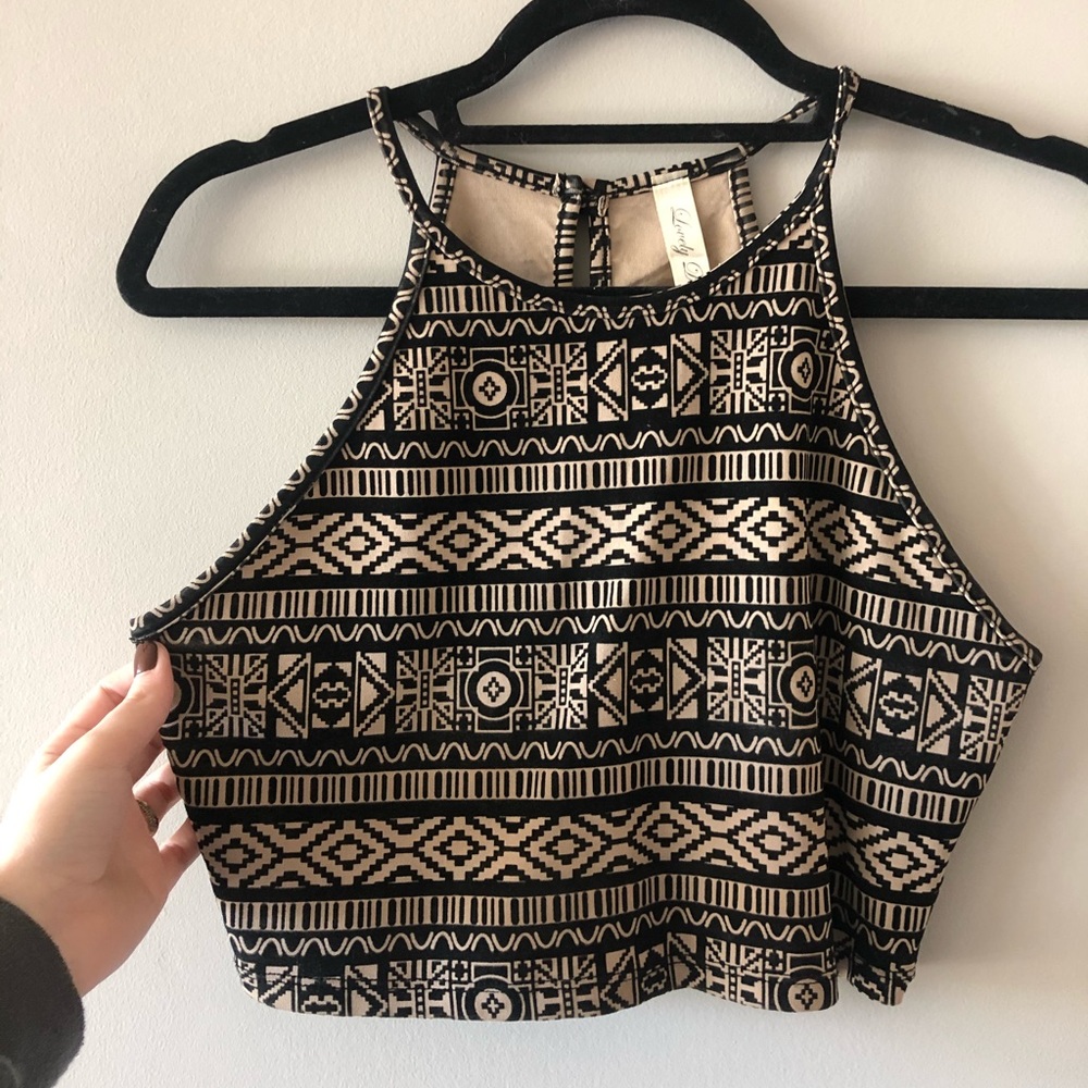 Abstract Print Velvet Halter Crop Top